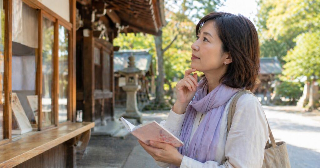 日本人女性が御朱印対応の神社を確認