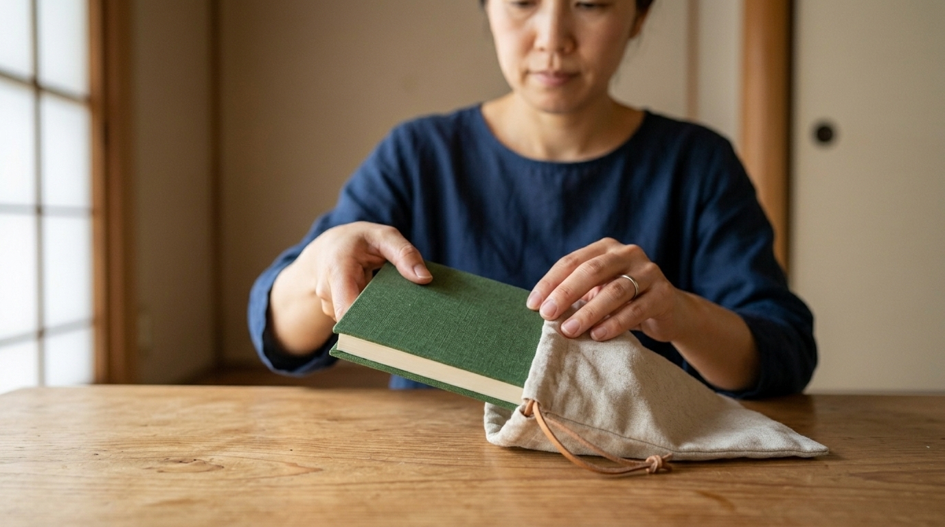 御朱印をいただく際の失敗を避けるため、マナーや対処法を丁寧に確認している女性の様子