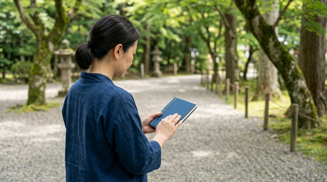 遍路宿が最悪だった経験を避けるため、女性が安心して泊まれる清潔な宿を比較検討している巡礼旅の風景