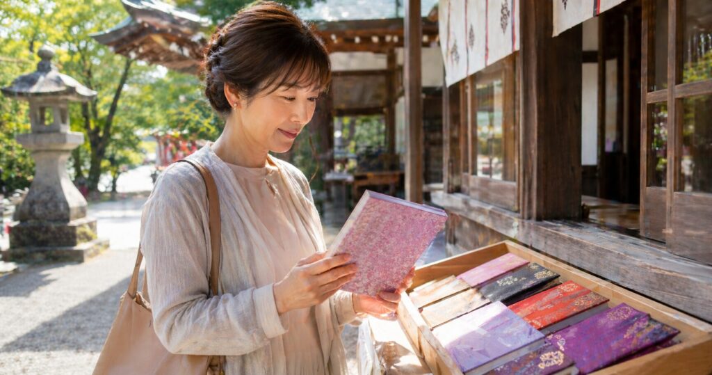 御朱印帳を持つ日本人女性の参拝マナー