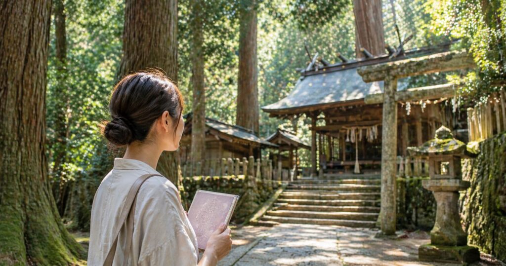 八倉比売神社を訪れる日本人女性