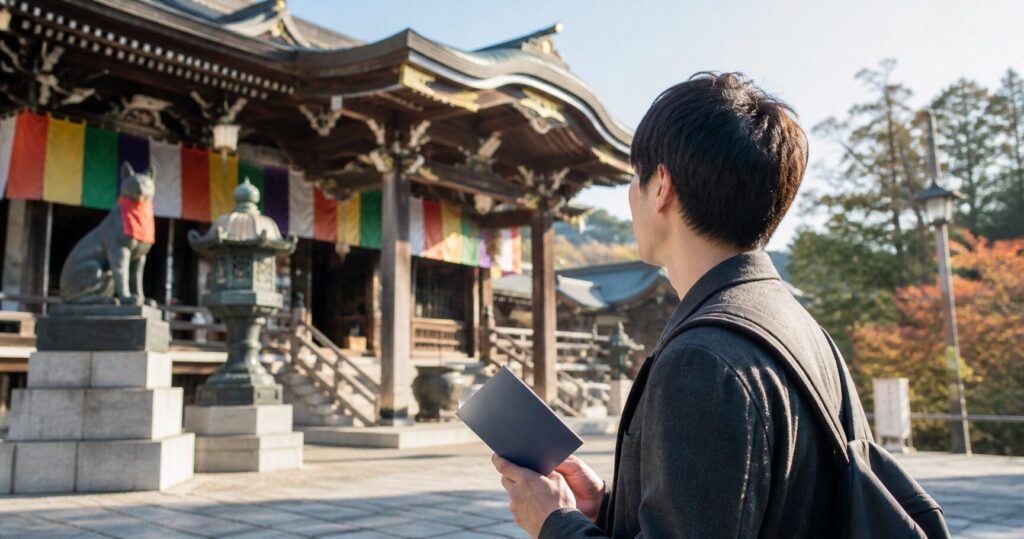 豊川稲荷の参拝方法について、神社と寺院の違いを理解しながら正しい作法を確認する和の風景