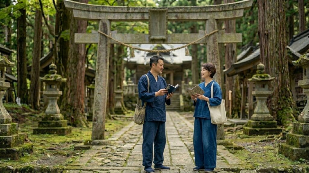 日本人男性の御朱印帳と参拝準備品
