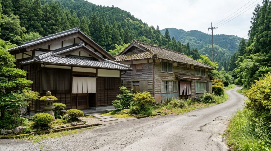 遍路道沿いに並ぶ二つの宿を比較しながら、失敗しない遍路宿選びの基準を考える御朱印旅のイメージ