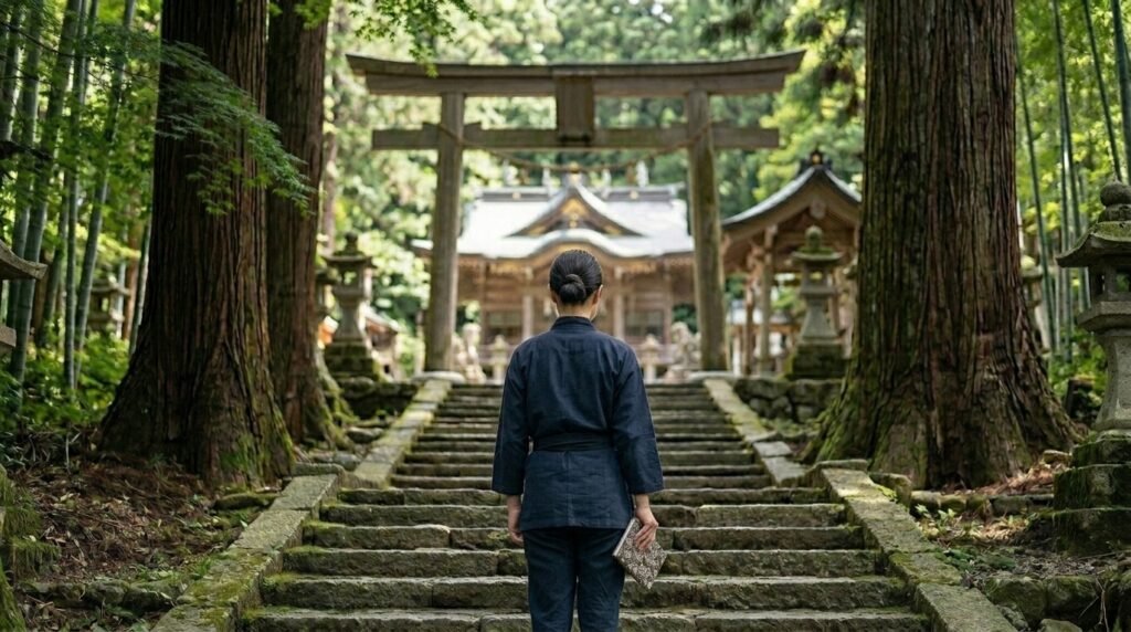 淡路島七福神御朱印を調べる日本人女性